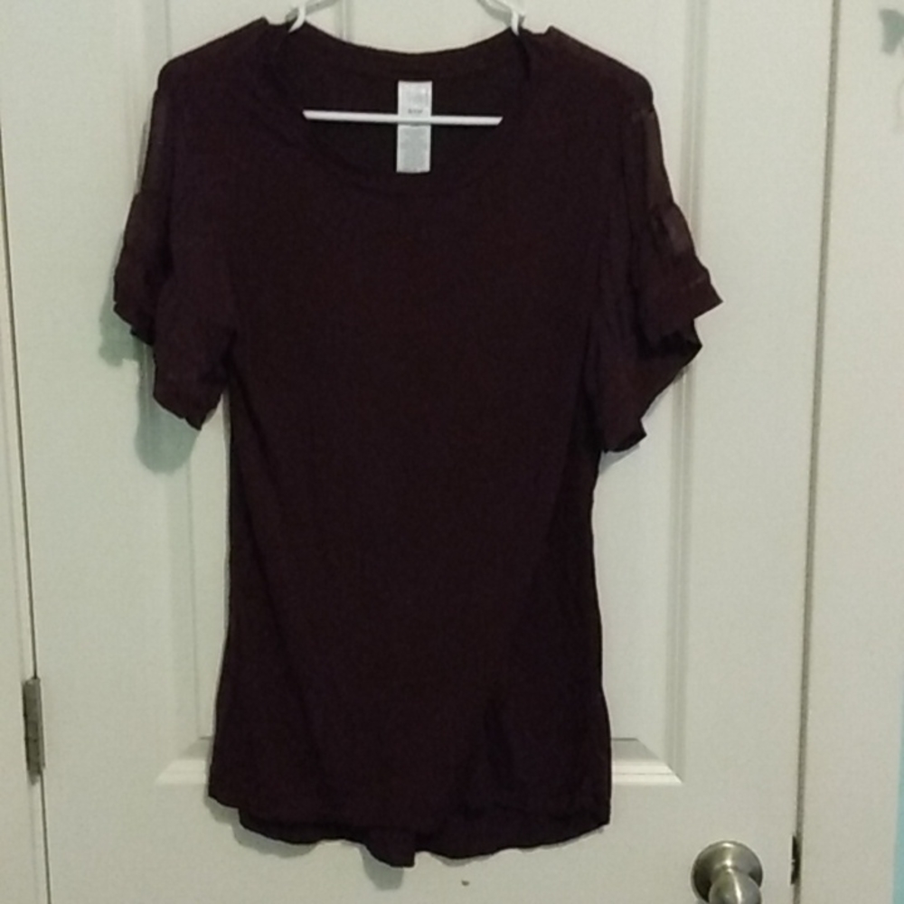 Time and Tru Wine Colored Flutter Sleeves Top size S (4-6)